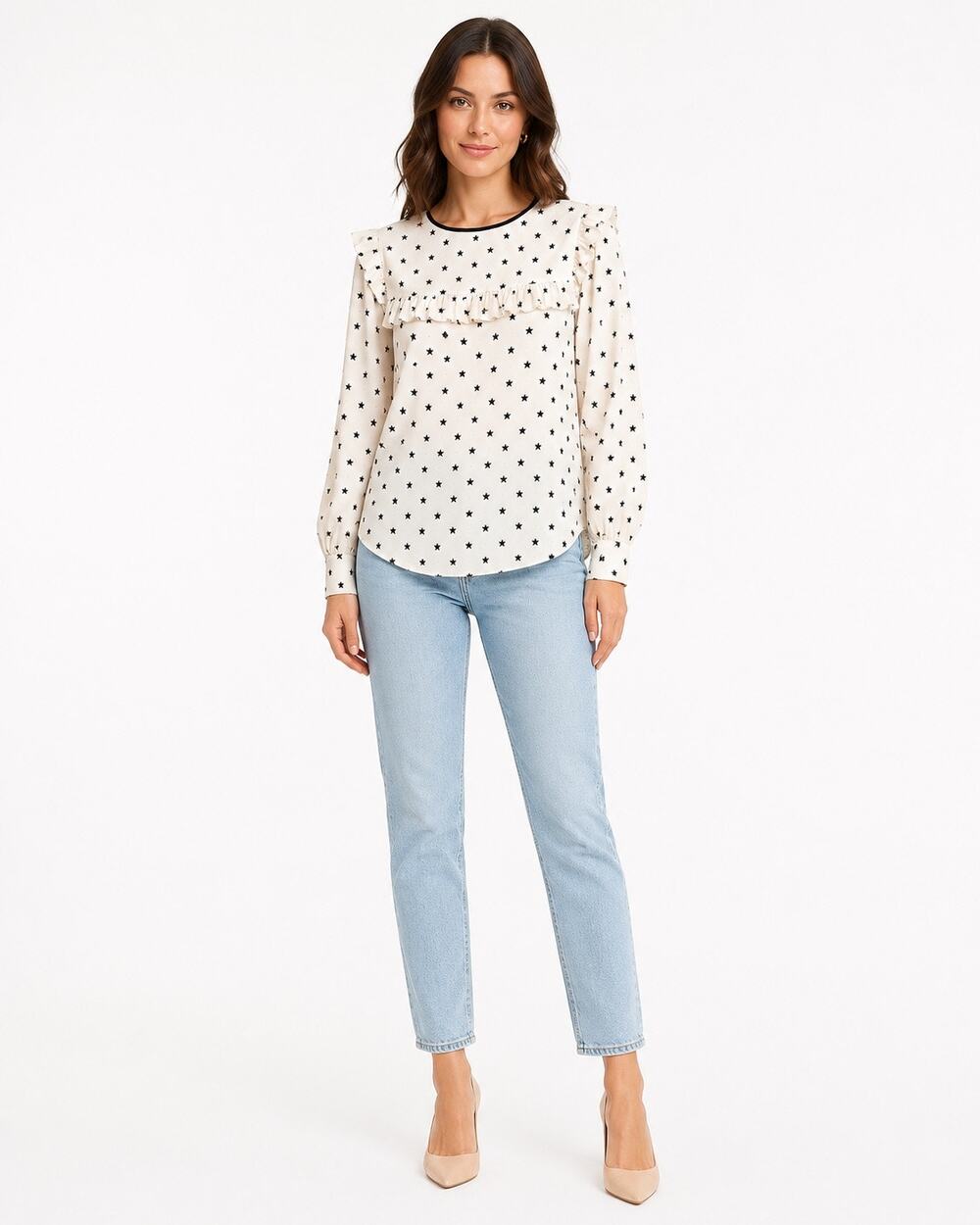 J CREW Womens Silk Star Printed Ruffle Blouse Top Shirt